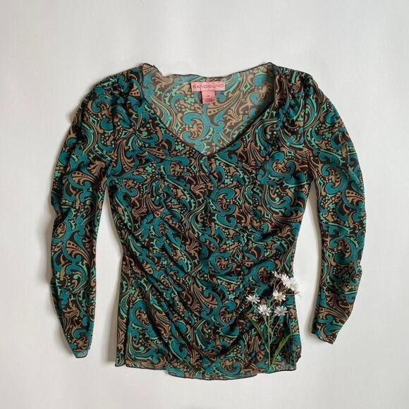 Y2k turquoise ruched mesh top - Picture 1 of 4